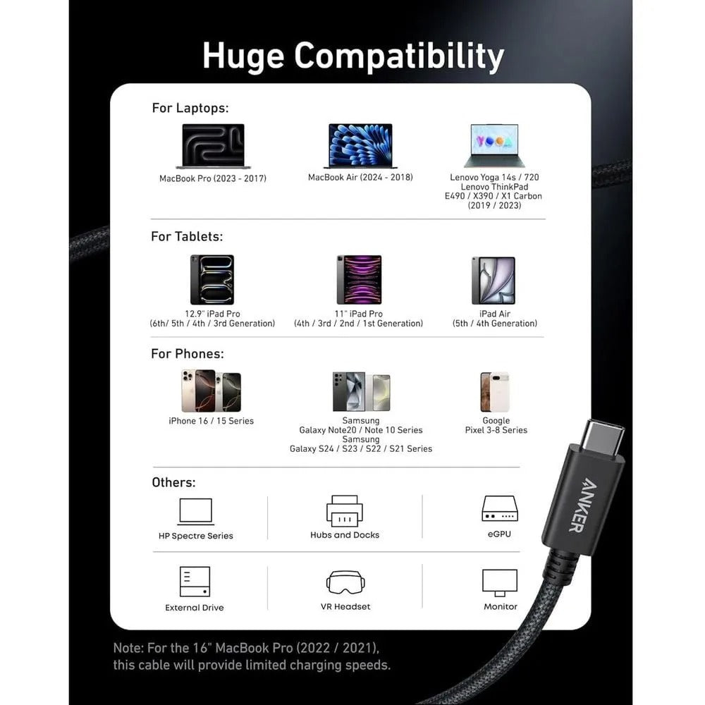 كابل USB-C ثاندربولت 4 انكر برايم A84N0011، قدرة 240 وات - 0.9 متر