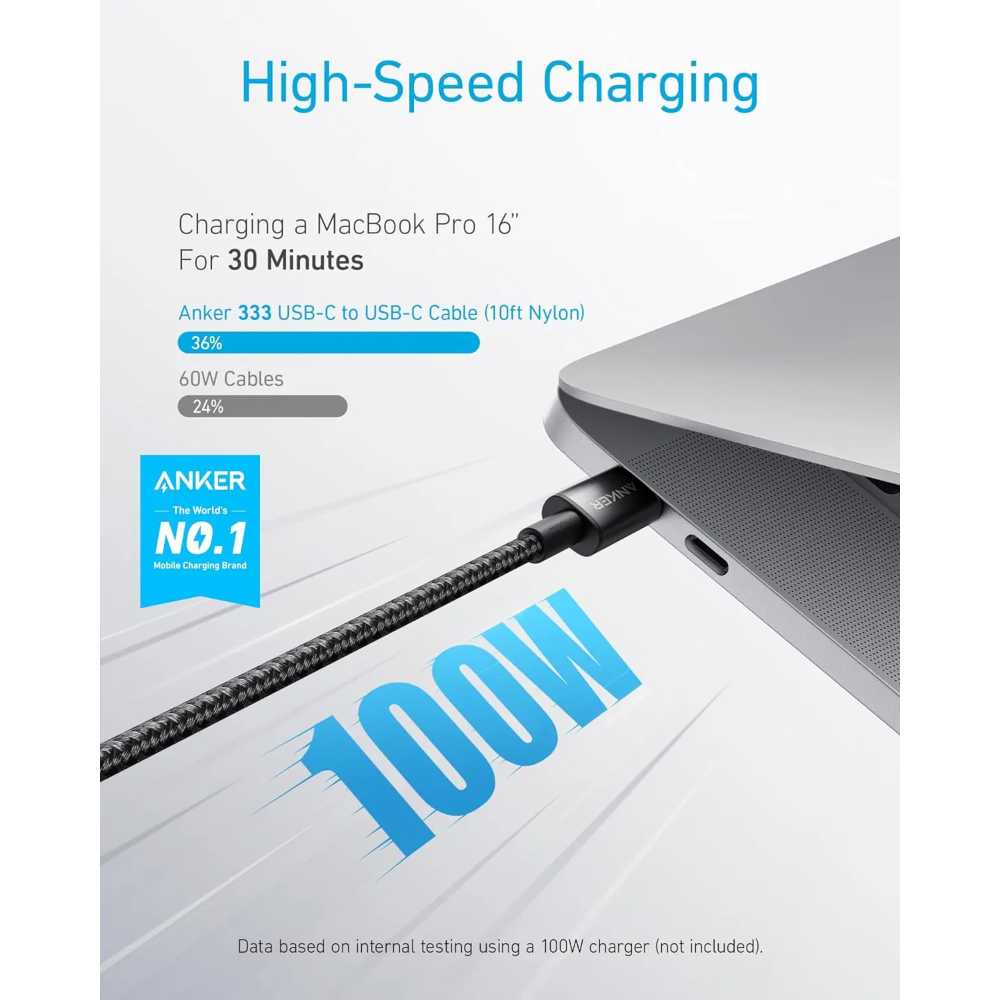 Anker Nylon 333 A8756H11 USB-C to USB-C Cable, 100W - 1 Meter