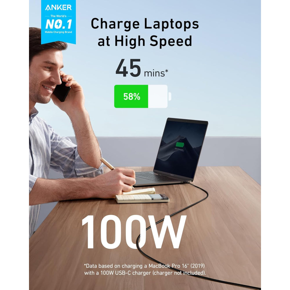 كابل USB-C إلى USB-C انكر باور لاين III، قدرة 100 وات - 1.8 متر