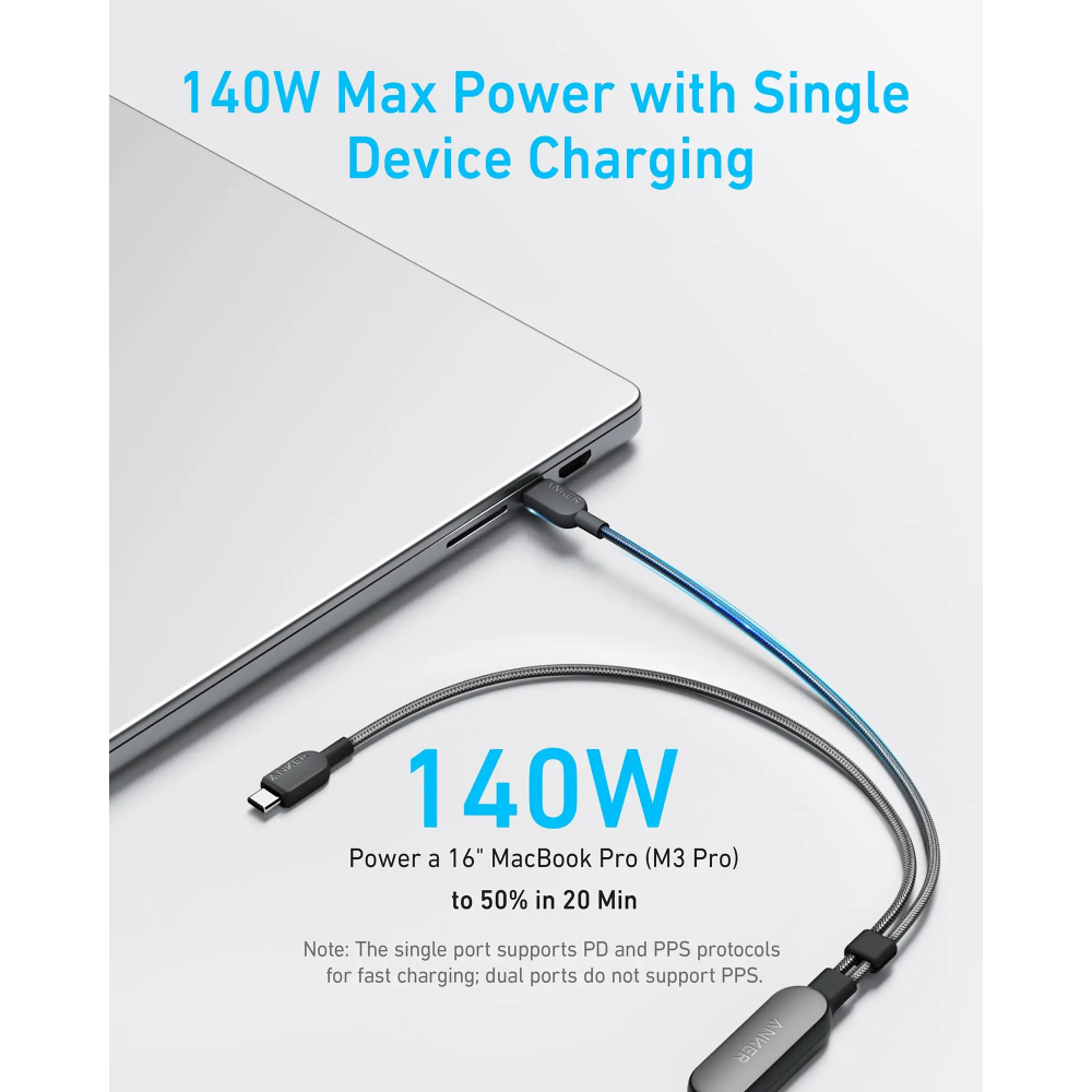 Anker A8895H11 USB-C to USB-C 2-in-1 Cable, 140W - 1.2 Meter