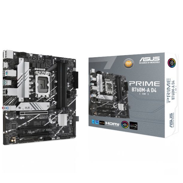 Asus PRIME B760M-A D4-CSM Motherboard, LGA 1700 Socket, DDR4 Memory