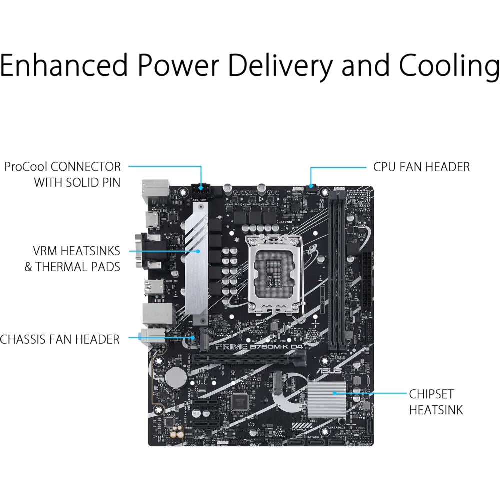Asus PRIME B760M-K D4 Motherboard, LGA 1700 Socket, DDR4 Memory