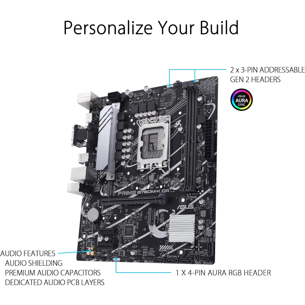 Asus PRIME B760M-K D4 Motherboard, LGA 1700 Socket, DDR4 Memory