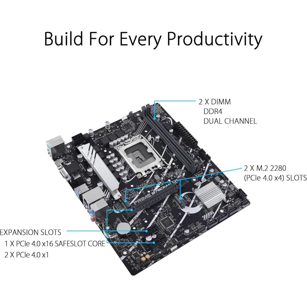 Asus PRIME B760M-K D4 Motherboard, LGA 1700 Socket, DDR4 Memory