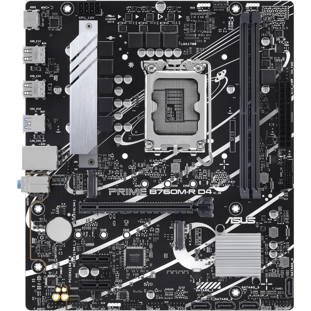 Asus PRIME B760M-R D4 Motherboard, LGA 1700 Socket, DDR4 Memory
