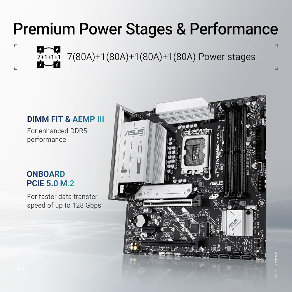 Asus PRIME B860M-A Wi-Fi 6E Motherboard, LGA 1851 Socket, DDR5 Memory