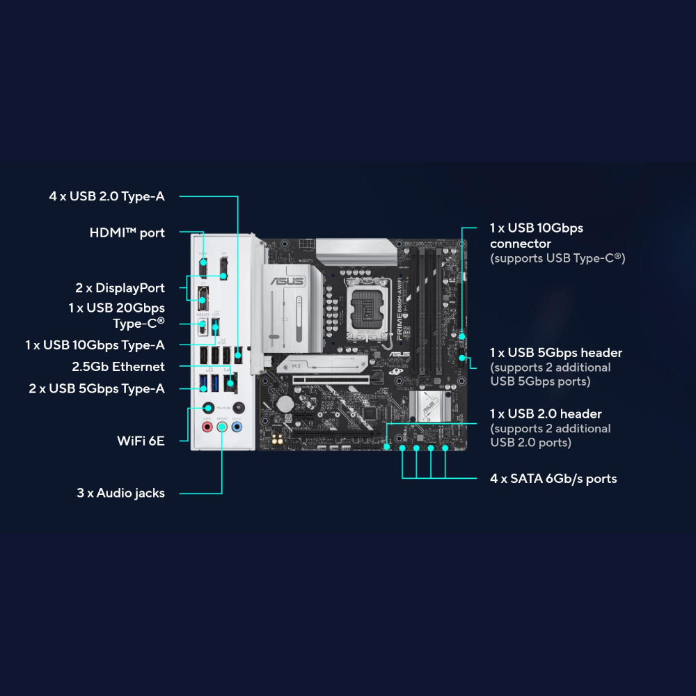 مازر بورد اسوس برايم B860M-A واي فاي 6E، مقبس LGA 1851، ذاكرة DDR5
