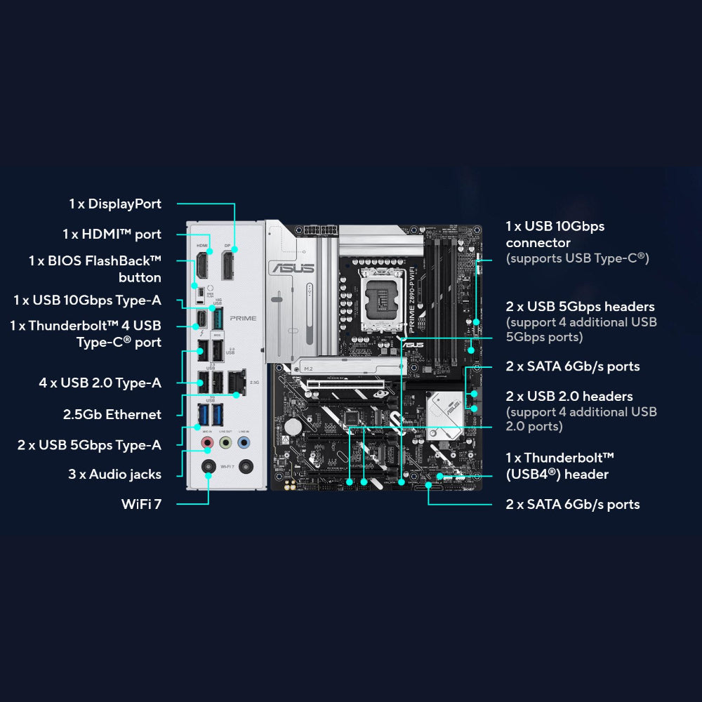 Asus PRIME Z890-P WIFI 7 Motherboard, LGA 1851 Socket, DDR5 Memory