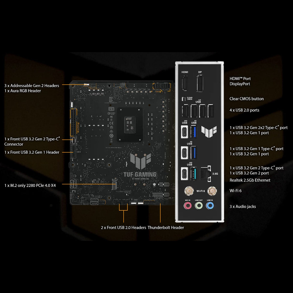 Asus TUF GAMING B760M-BTF Wi-Fi 6 Motherboard, LGA 1700 Socket, DDR5 Memory