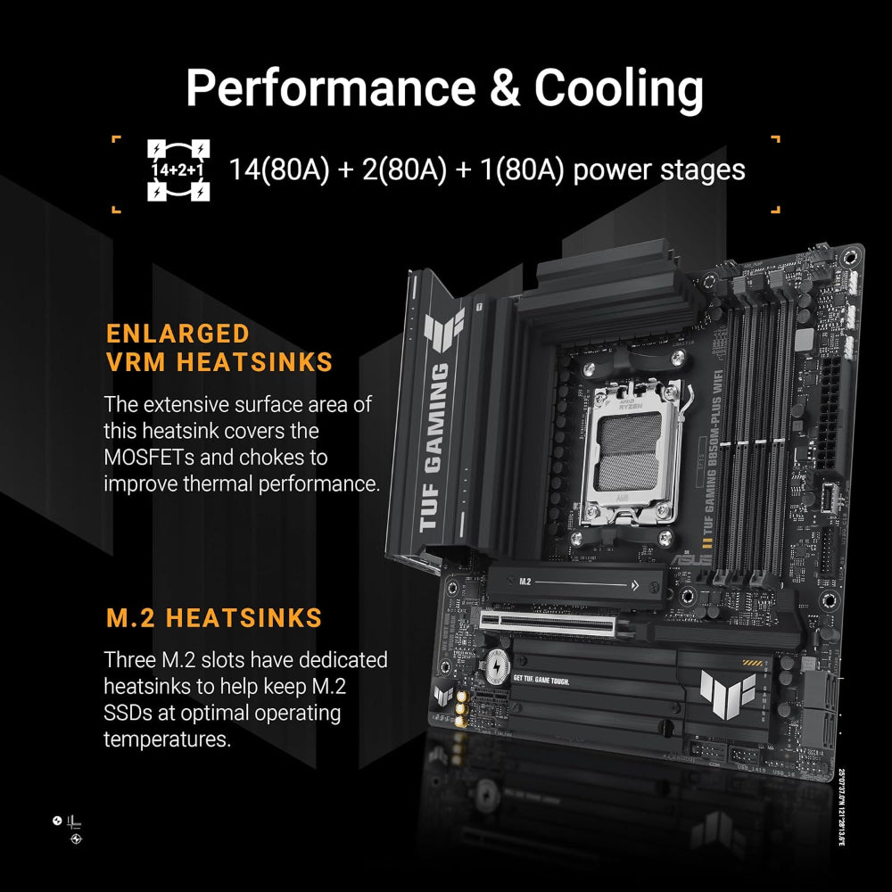 Asus TUF GAMING B850M-PLUS Wi-Fi 6E Motherboard, AM5 Socket, DDR5 Memory
