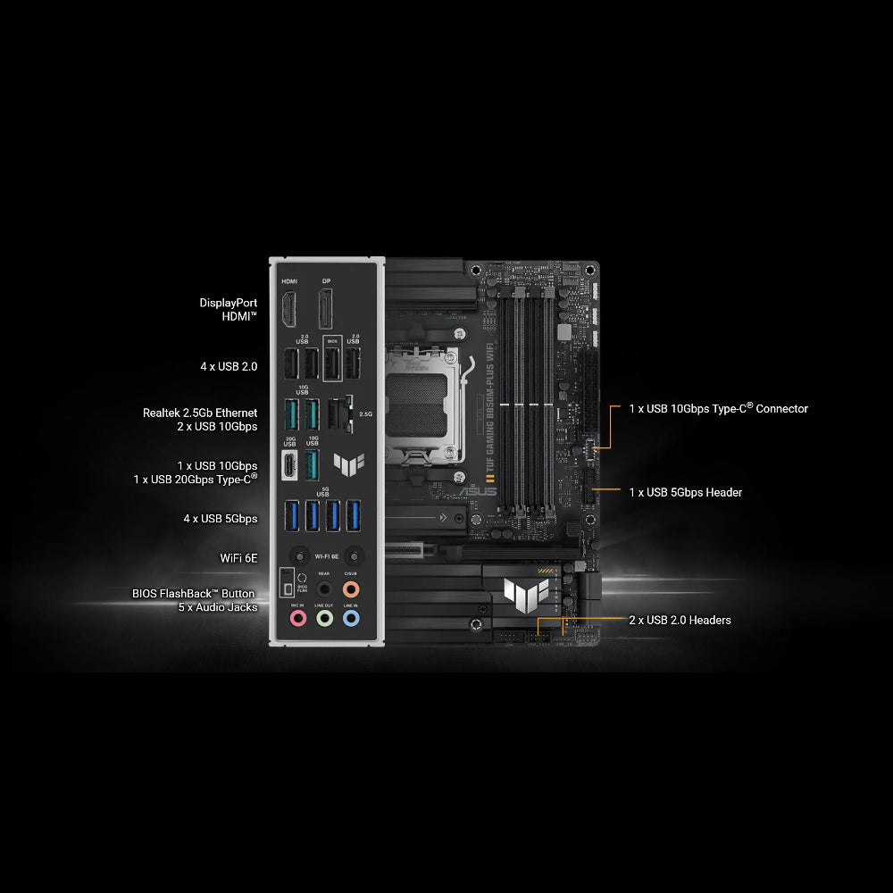 Asus TUF GAMING B850M-PLUS Wi-Fi 6E Motherboard, AM5 Socket, DDR5 Memory