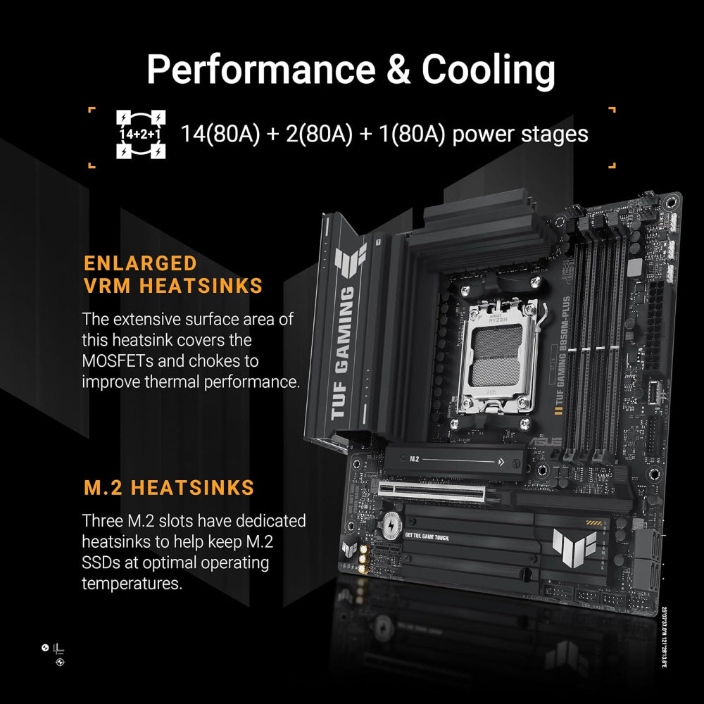 Asus TUF GAMING B850M-PLUS Motherboard, AM5 Socket, DDR5 Memory