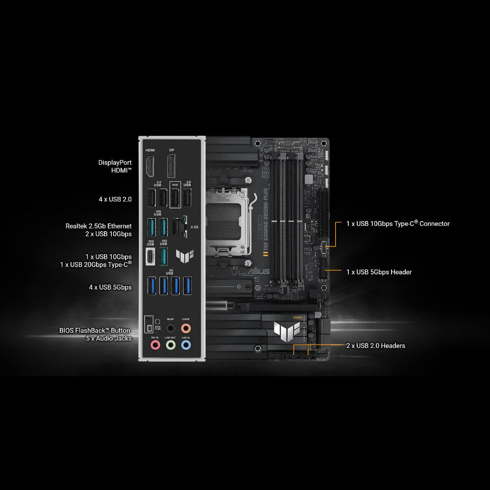 Asus TUF GAMING B850M-PLUS Motherboard, AM5 Socket, DDR5 Memory