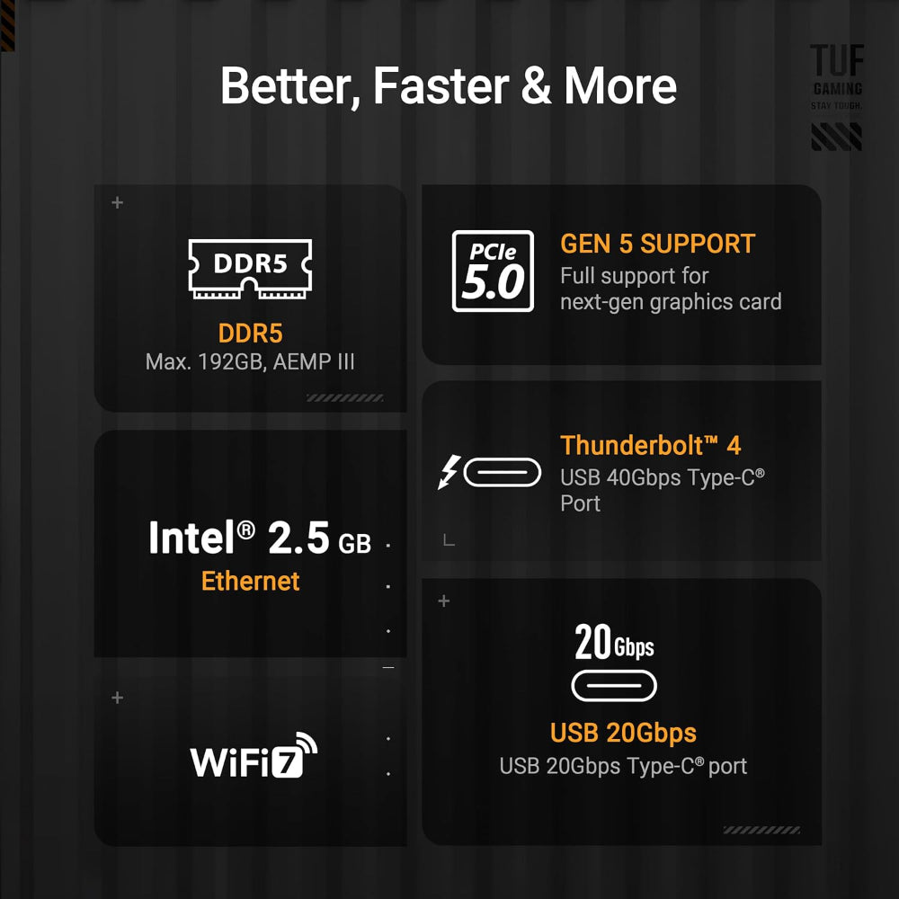 مازر بورد اسوس TUF جيمنج Z890 بلس واي فاي 7، مقبس AM5، ذاكرة DDR5