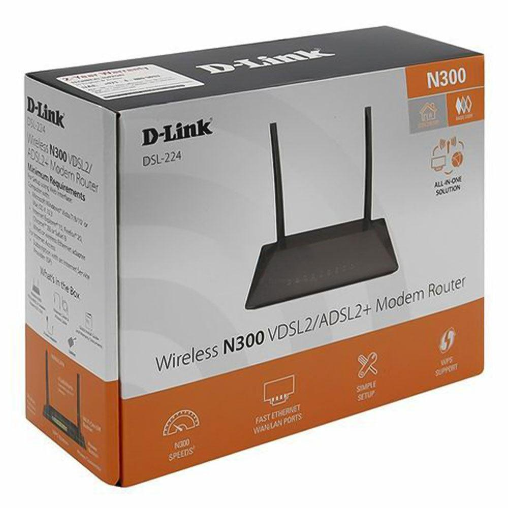 راوتر مودم VDSL2/ADSL2 دي لينك DSL-224، عدد 4 منافذ، سرعة 300 ميجابايت في الثانية