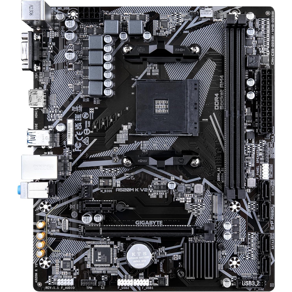 مازر بورد جيجابايت A520M K V2، مقبس AM4، ذاكرة DDR4