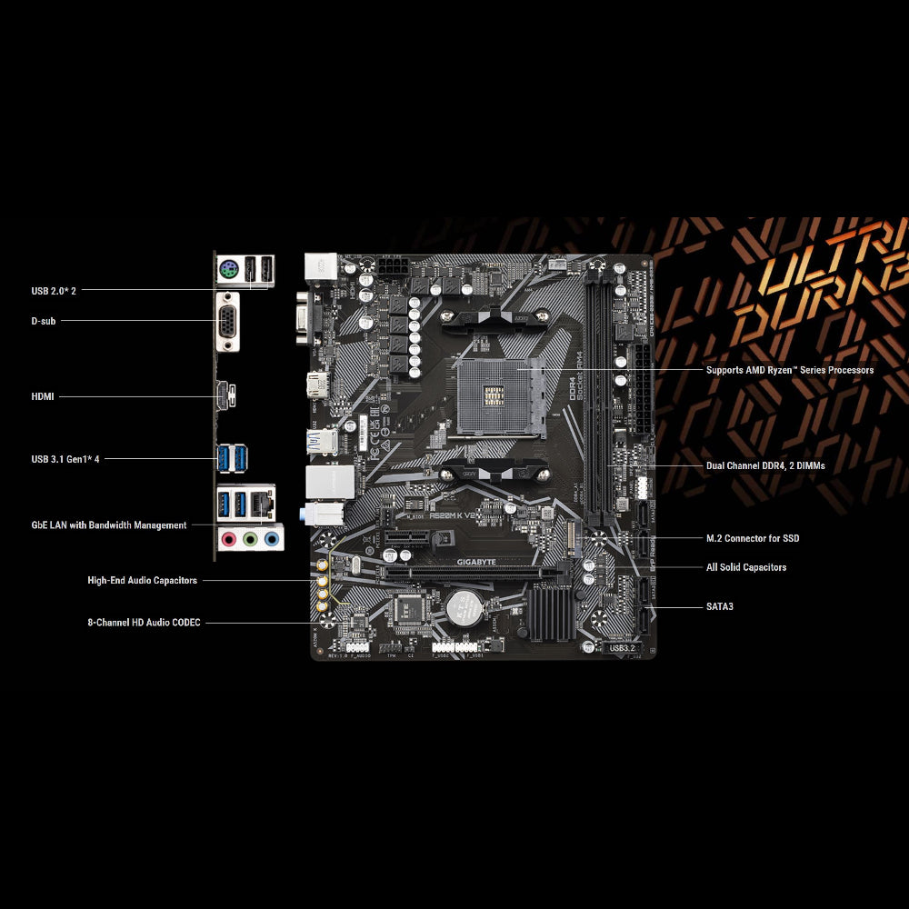 Gigabyte A520M K V2 Motherboard, AM4 Socket, DDR4 Memory