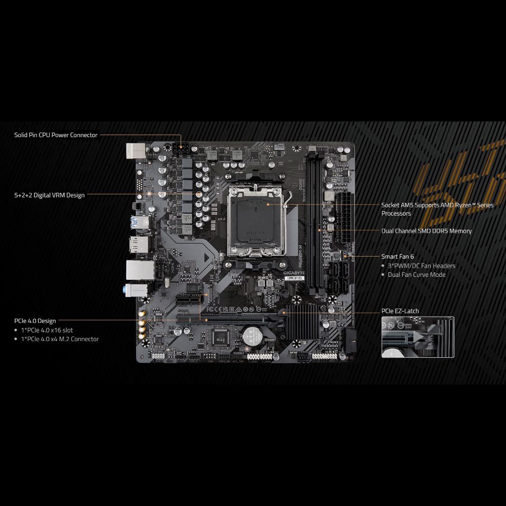 Gigabyte A620M H Motherboard, AM5 Socket, DDR5 Memory