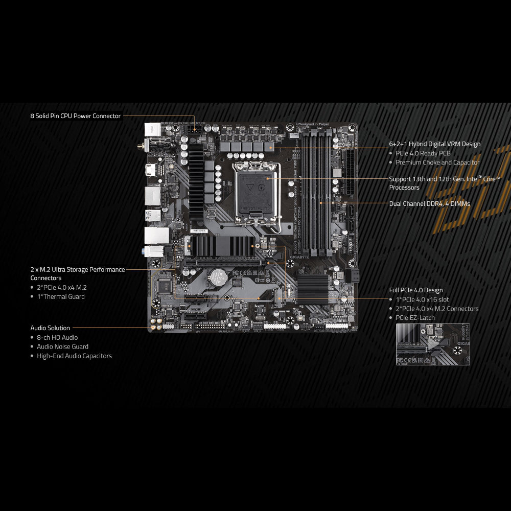 Gigabyte B760M DS3H AX WiFi 6E Motherboard, LGA 1700 Socket, DDR4 Memory