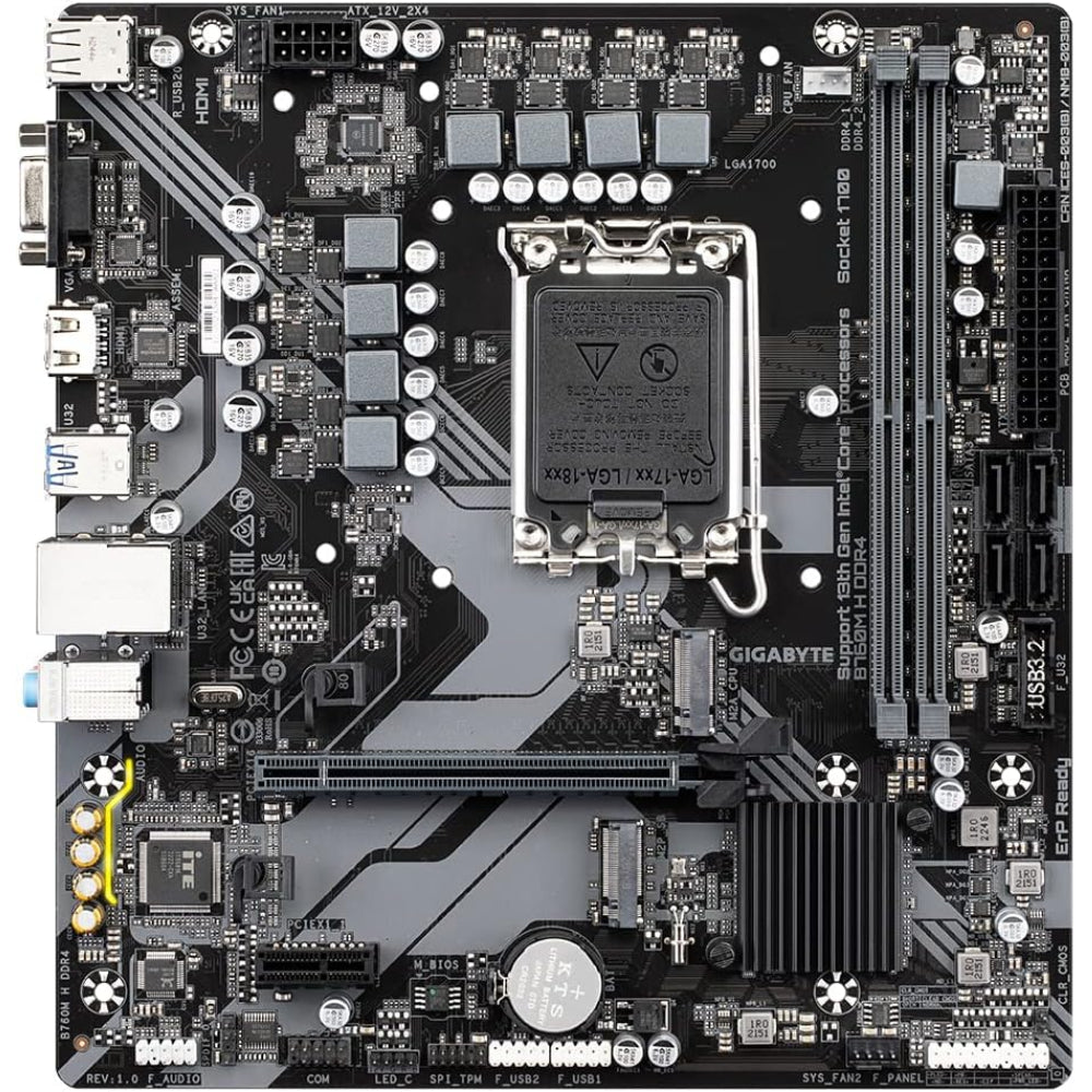 Gigabyte B760M H Motherboard, LGA 1700 Socket, DDR4 Memory