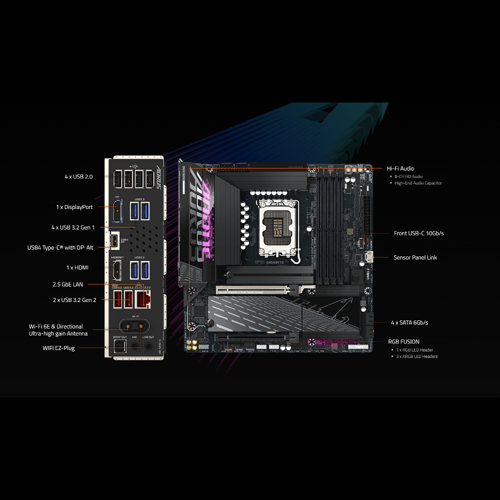 Gigabyte B860M AORUS ELITE Motherboard, LGA 1851 Socket, DDR5 Memory