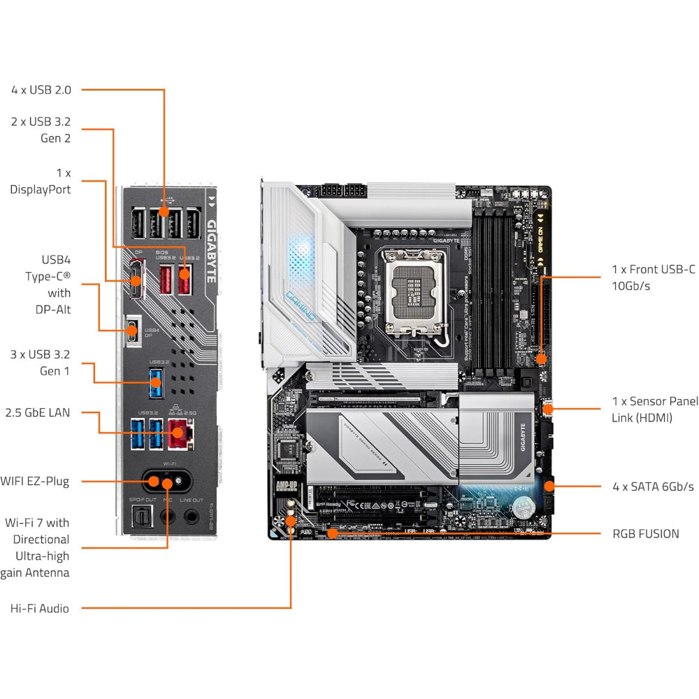 مازر بورد جيجابايت Z890 جيمنج X واي فاي 7، مقبس LGA 1851، ذاكرة DDR5