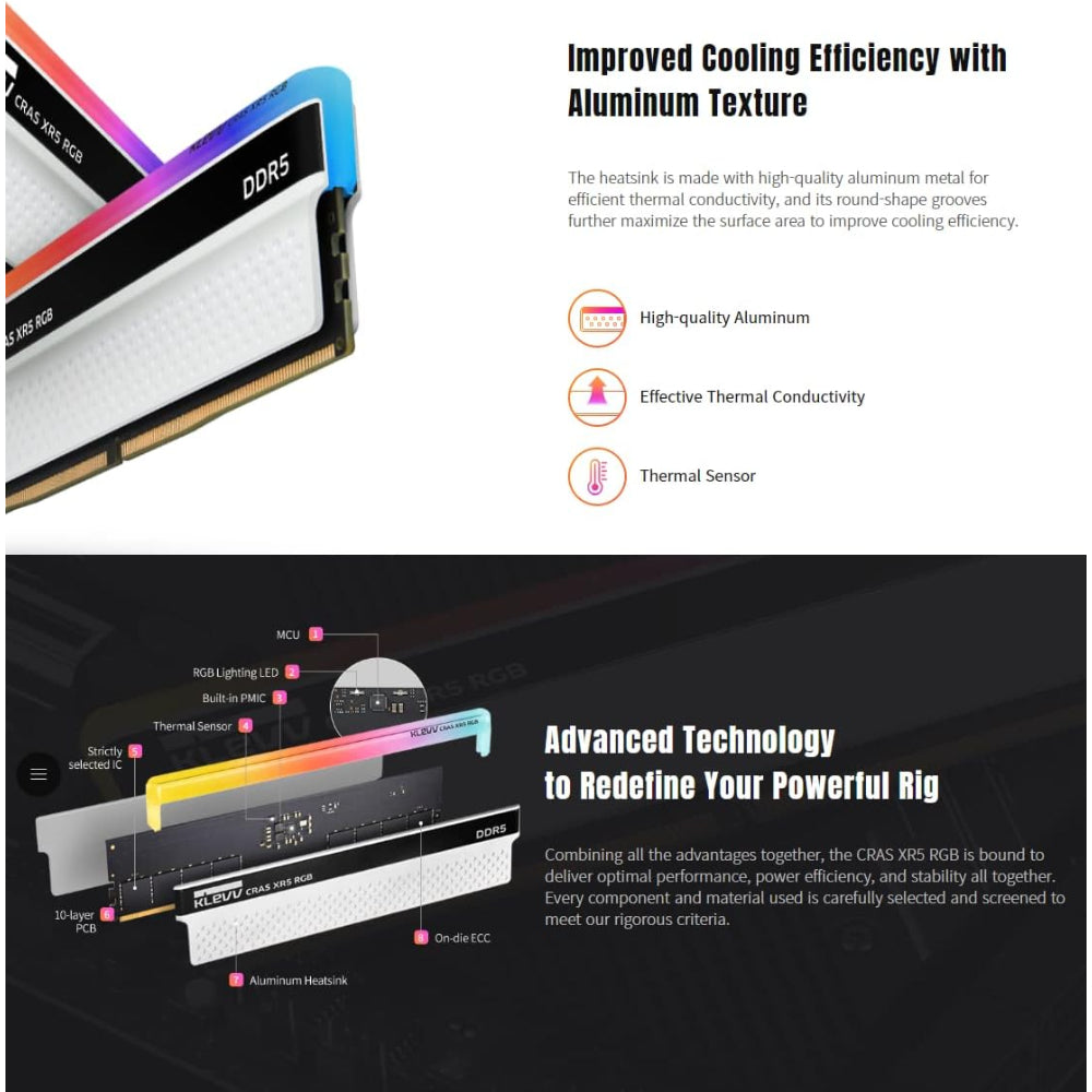 Klevv CRAS XR5 RGB 32GB (2 × 16GB) DDR5 RAM 8000MHz