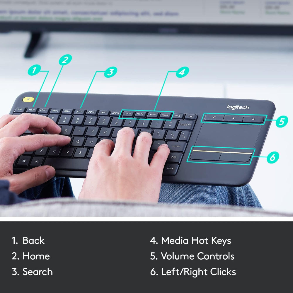 Logitech K400 Plus Wireless Keyboard, With Built-in Touchpad
