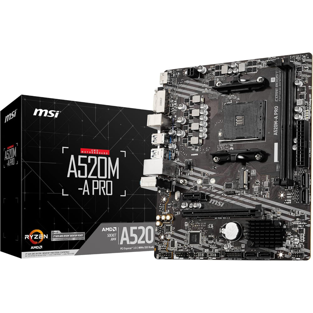 MSI A520M-A PRO Motherboard, AM4 Socket, DDR4 Memory