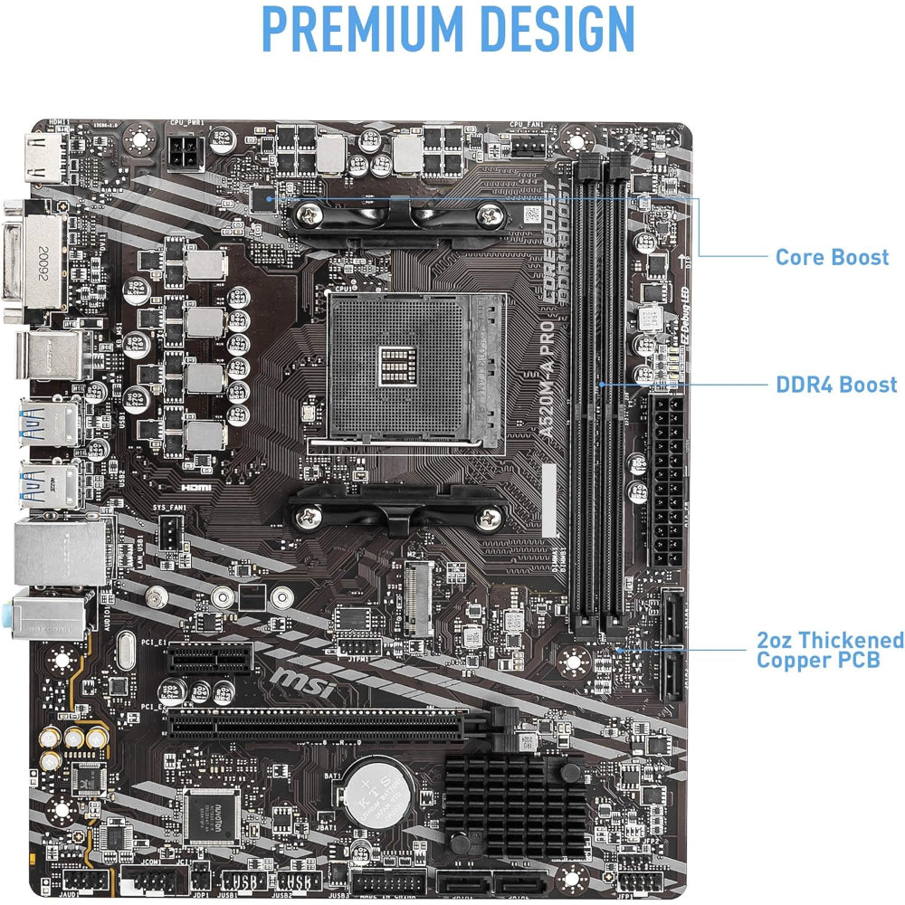 MSI A520M-A PRO Motherboard, AM4 Socket, DDR4 Memory