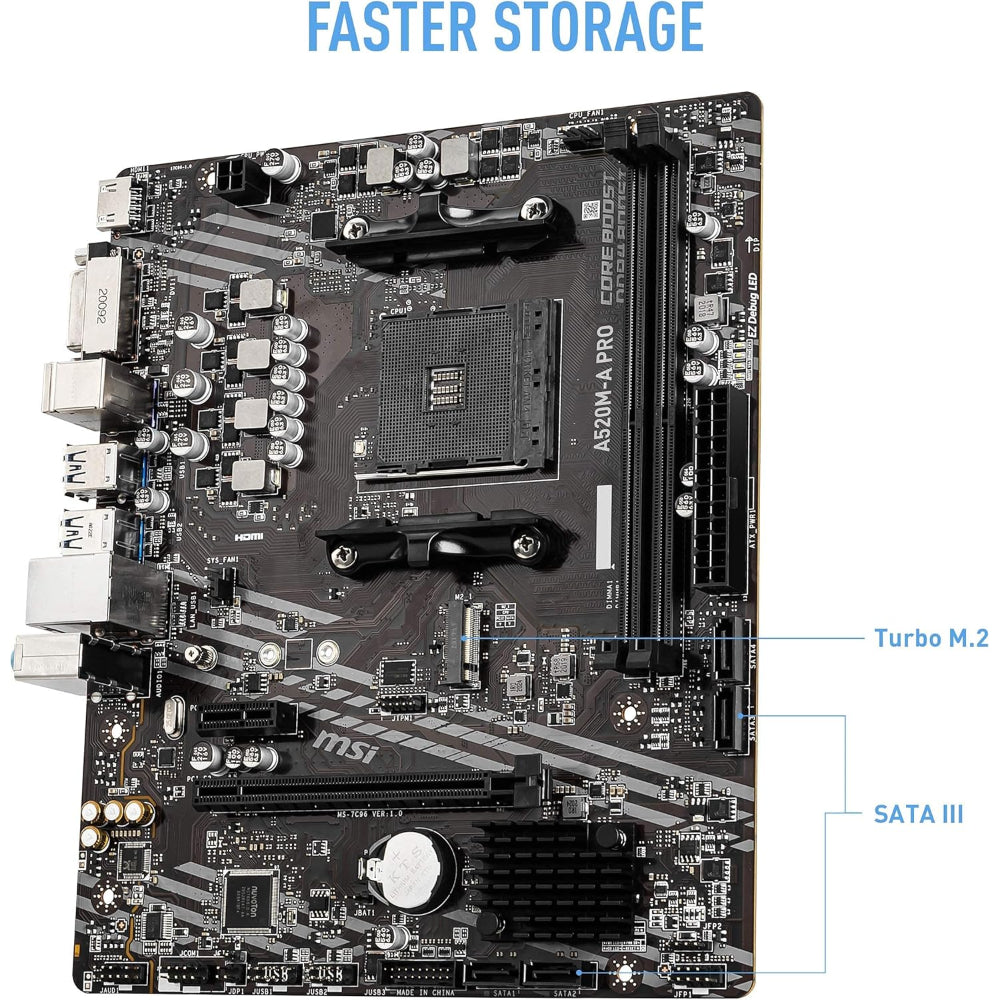 MSI A520M-A PRO Motherboard, AM4 Socket, DDR4 Memory