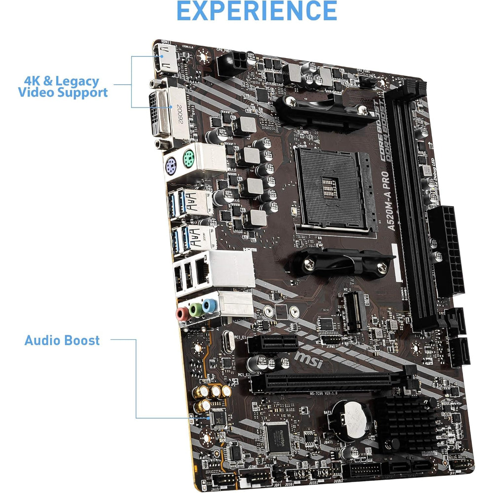 MSI A520M-A PRO Motherboard, AM4 Socket, DDR4 Memory