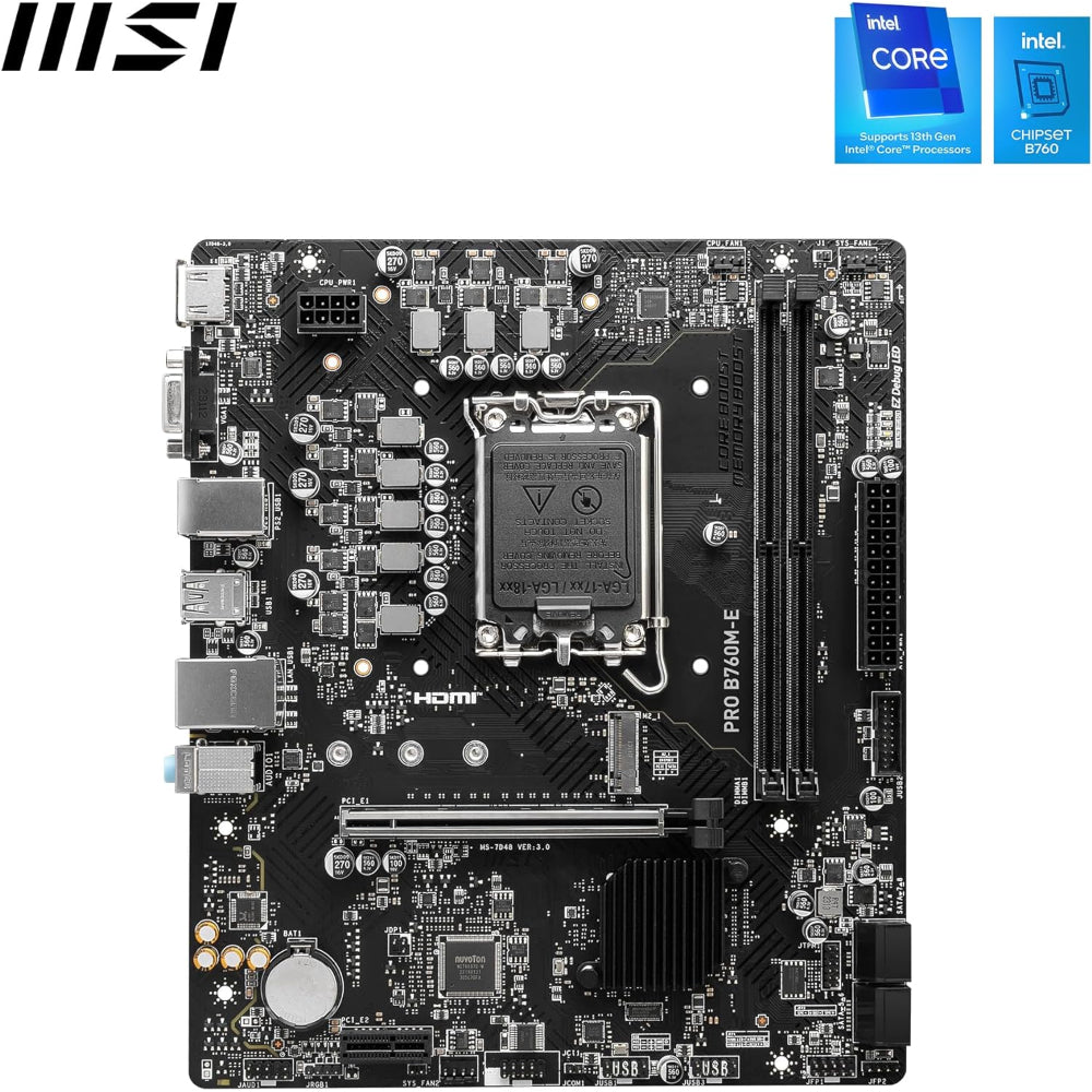 MSI PRO B760M-E Motherboard, LGA 1700 Socket, DDR5 Memory