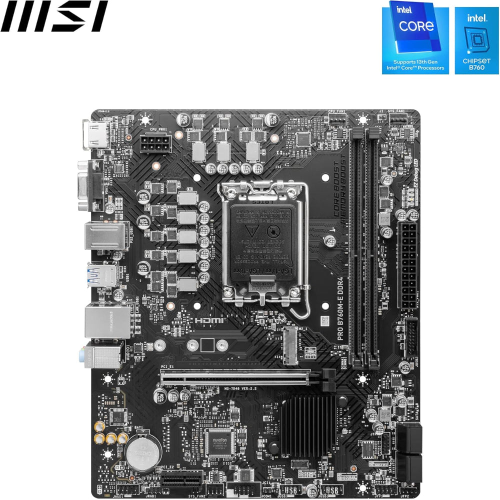 MSI PRO B760M-E Motherboard, LGA 1700 Socket, DDR4 Memory