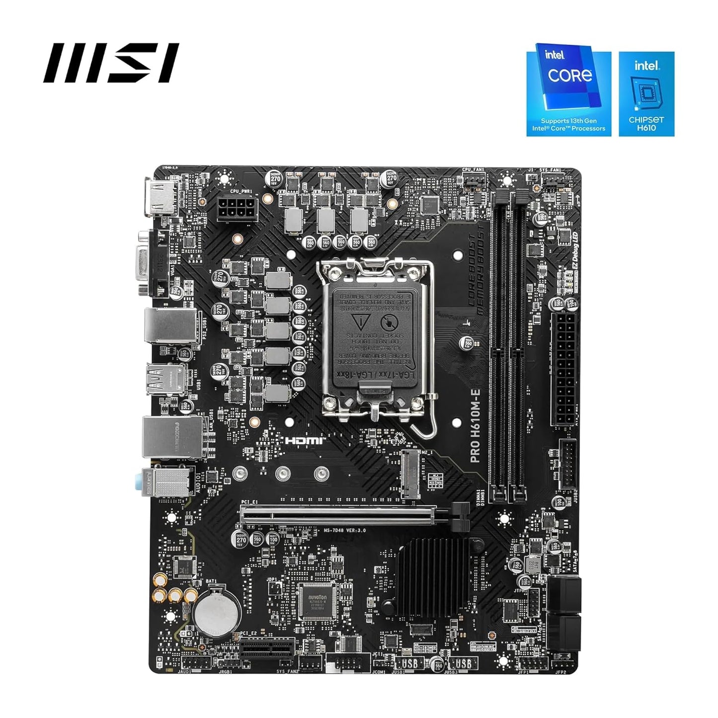 MSI PRO H610M-E Motherboard, LGA 1700 Socket, DDR4 Memory