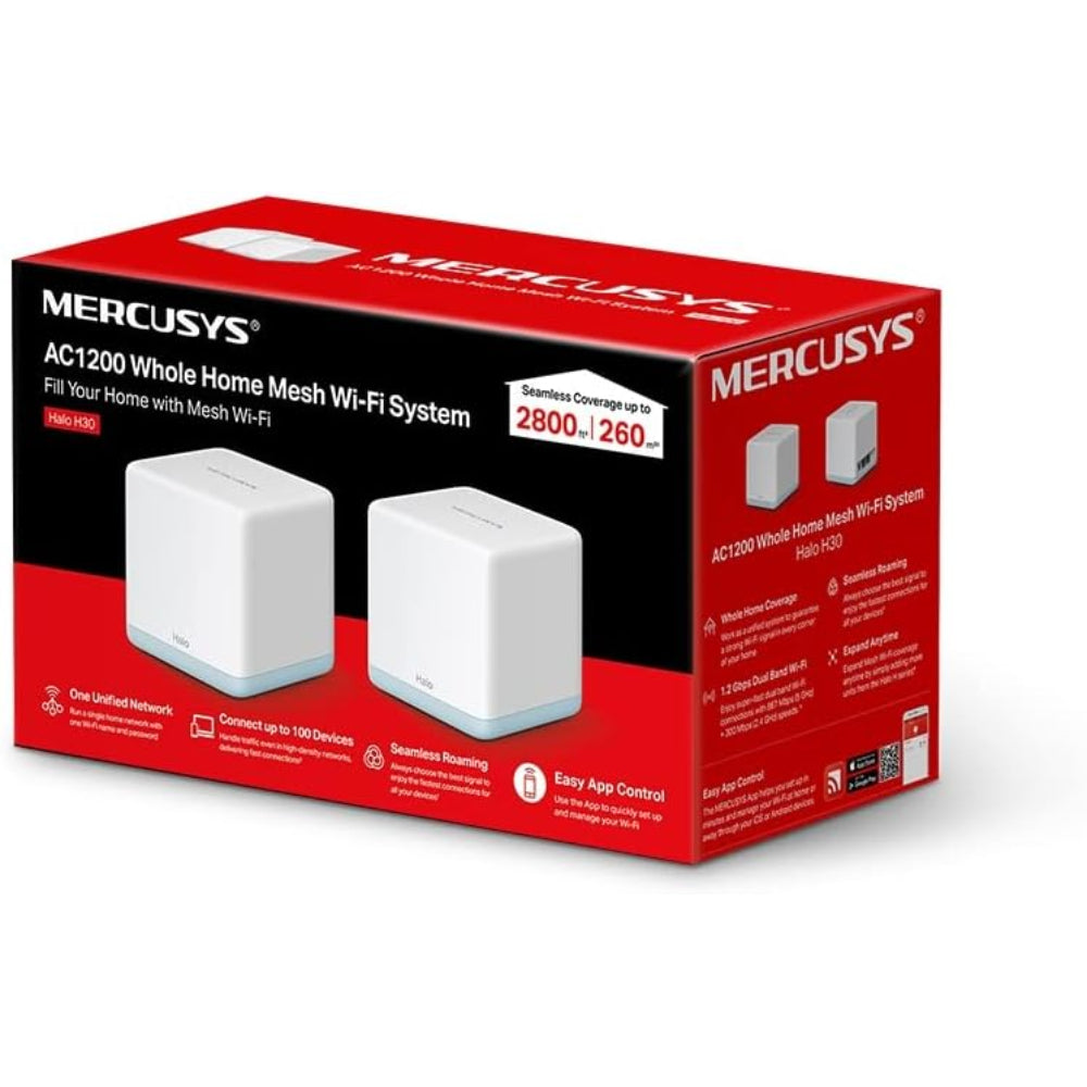 Mercusys Halo H30 AC1200 Home Wi-Fi Access Point System, 1200Mbps (2 Pack)