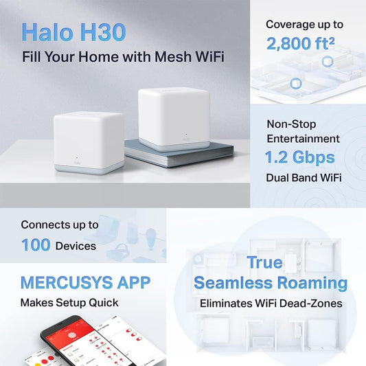 Mercusys Halo H30 AC1200 Home Wi-Fi Access Point System, 1200Mbps (2 Pack)