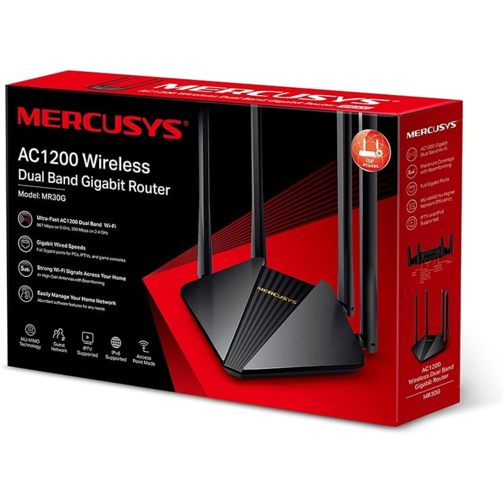 Mercusys MR30G AC1200 Dual Band Router, 3 Ports, 1200Mbps
