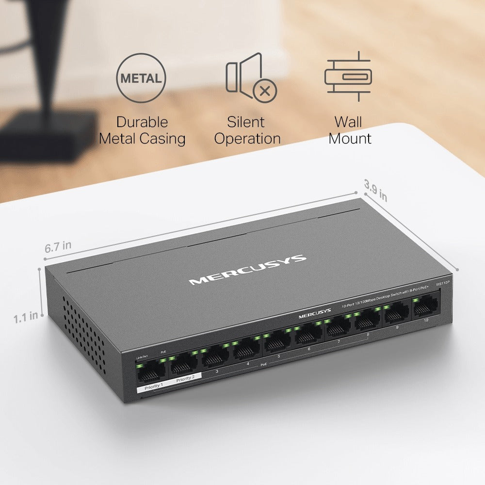 Mercusys MS110P Unmanaged PoE Switch, 10 Ports