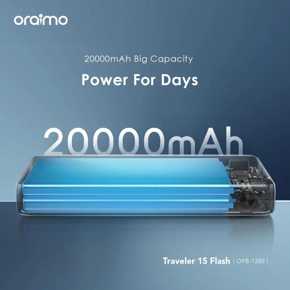 باور بانك اورايمو ترافيلر 15 فلاش OPB-1200، سعة 20000 مللي امبير، 15 وات