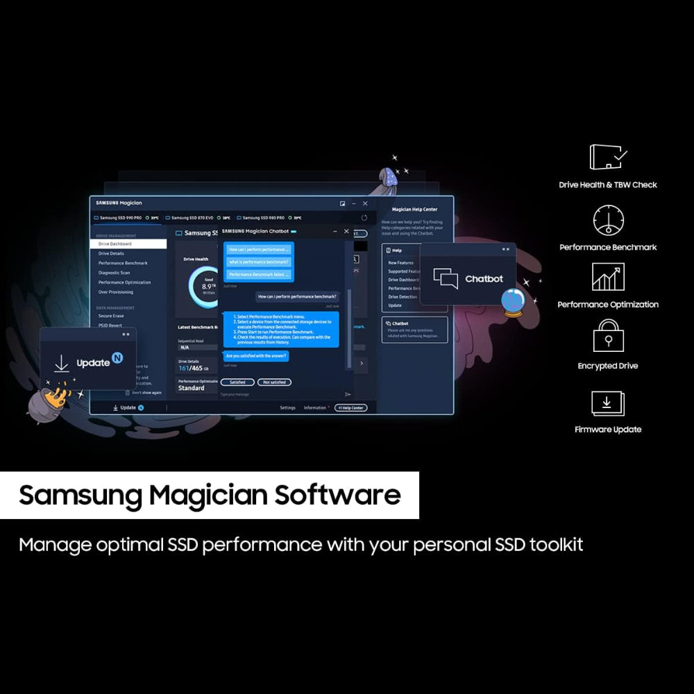 درايف NVMe M.2 SSD سامسونج 990 برو سعة 1 تيرابايت مع مشتت حراري - 7450 ميجابايت/ثانية