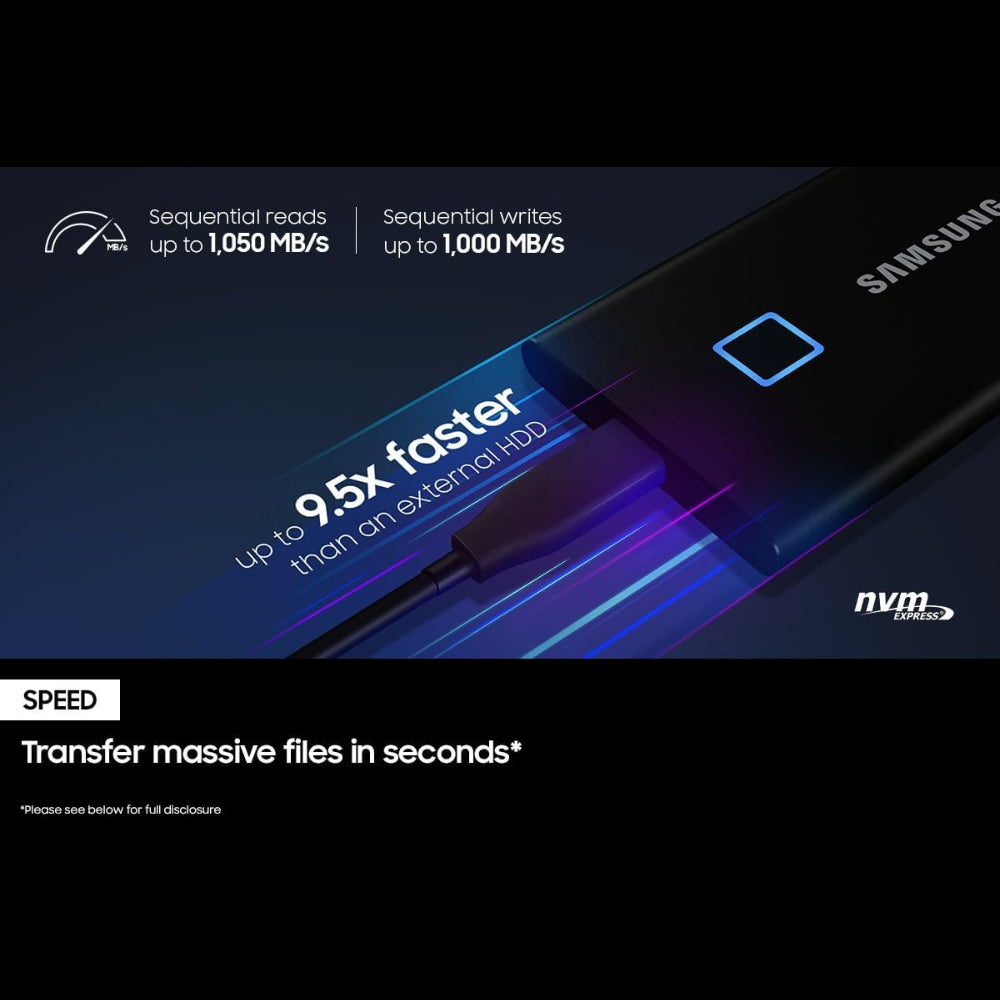 درايف SSD خارجي سامسونج T7 تاتش سعة 1 تيرابايت - سرعة 1050 ميجابايت/ثانية
