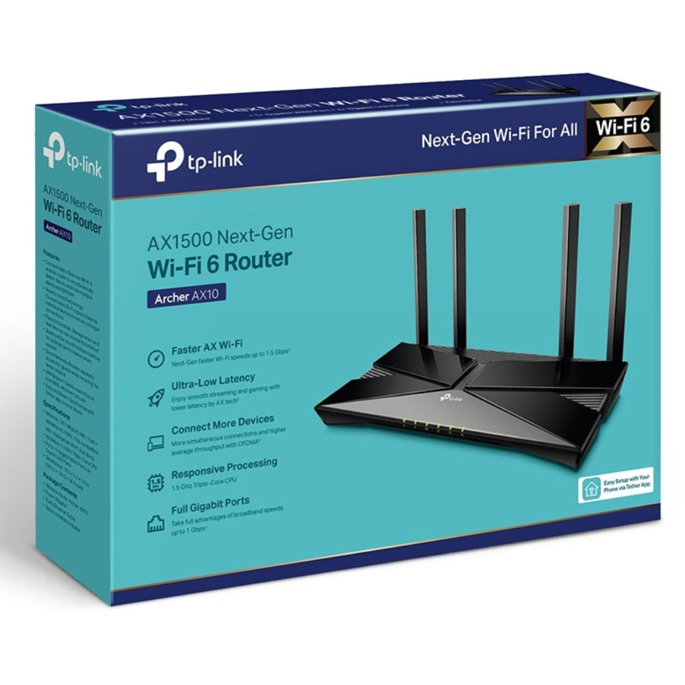 TP-Link Archer AX10 AX1500 Wi-Fi 6 Router, 4 Ports, 1500Mbps