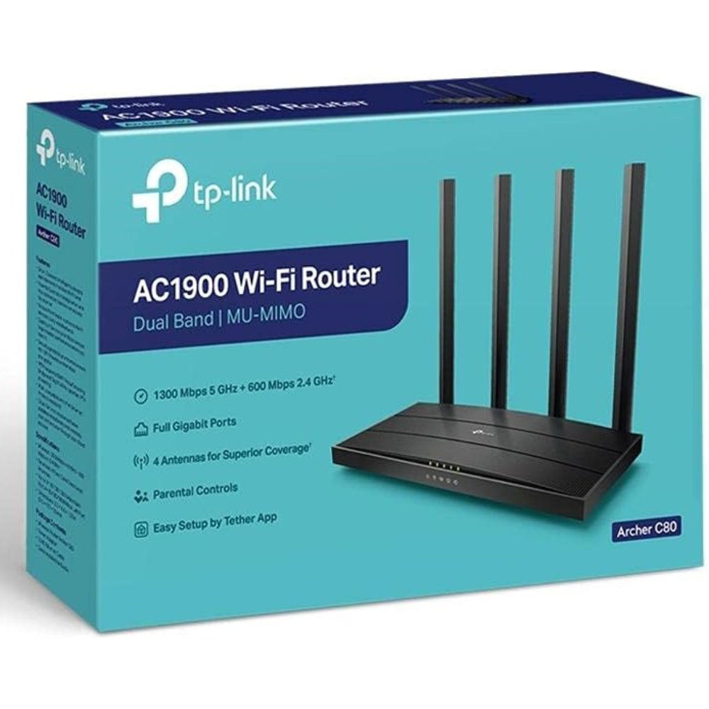 TP-Link Archer C80 AC1900 Dual Band Router, 5 Ports, 1900Mbps