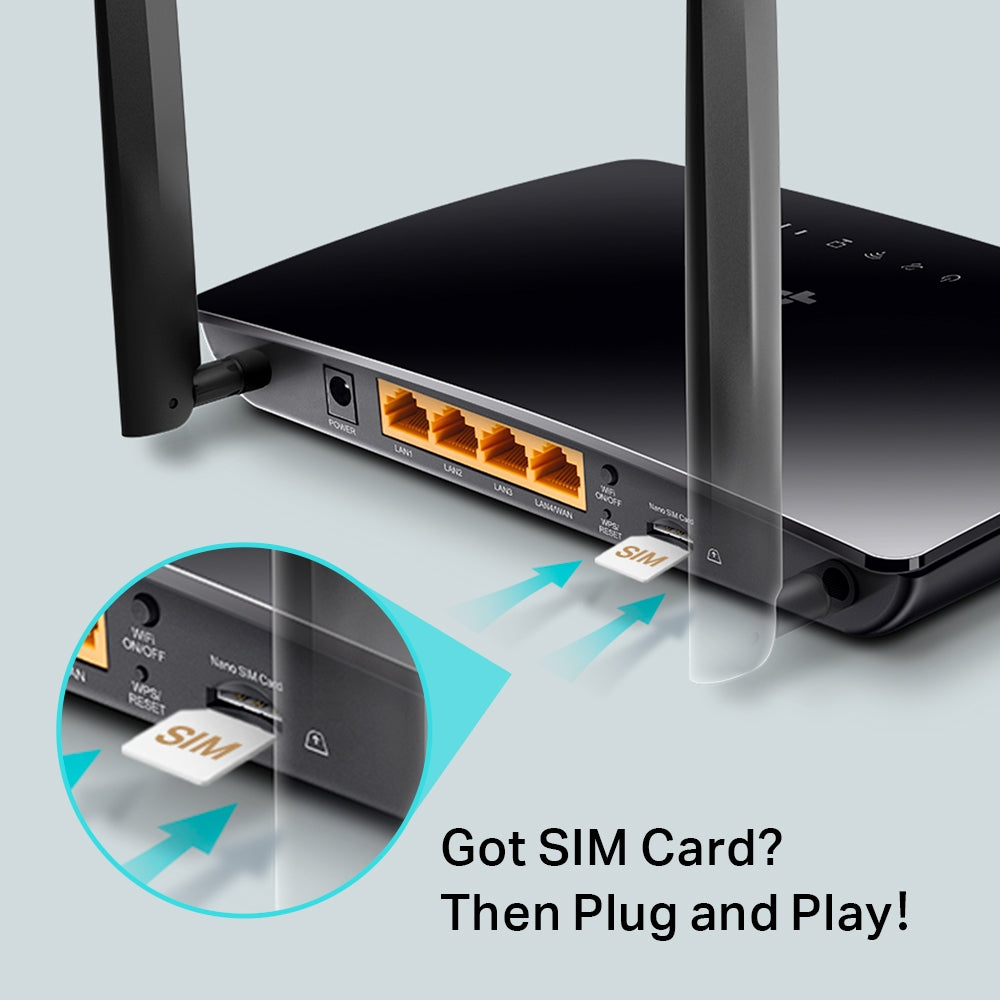 TP-Link Archer MR200 AC750 Dual Band 4G LTE Router, 4 Ports, 750Mbps