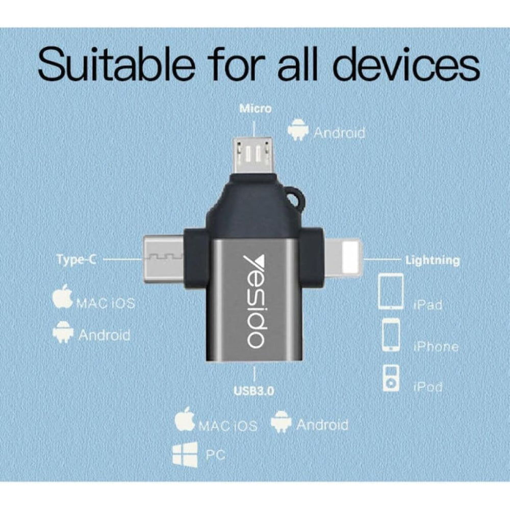 محول OTG من USB-A الى مايكرو USB + لايتنينج + USB-C يسيدو GS15