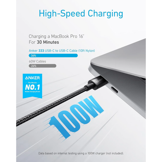 Anker Nylon 333 A8756H11 USB-C to USB-C Cable, 100W - 1 Meter