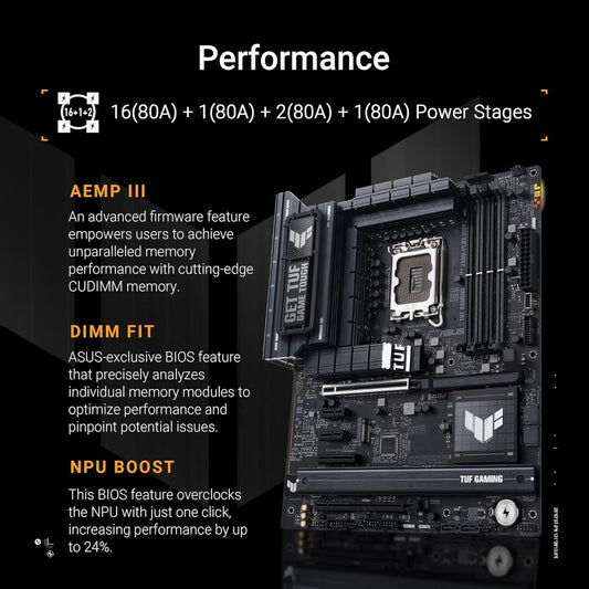Asus TUF GAMING Z890-PLUS WIFI 7 Motherboard, LGA 1851 Socket, DDR5 Memory
