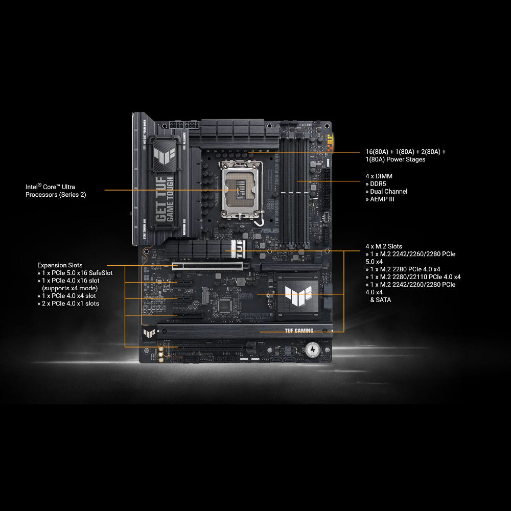 Asus TUF GAMING Z890-PLUS WIFI 7 Motherboard, LGA 1851 Socket, DDR5 Memory