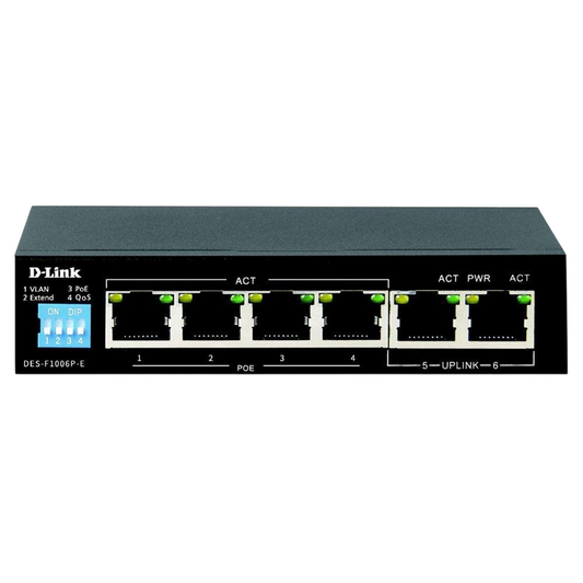 D-Link DES-F1006P-E Unmanaged PoE Switch, 6 Ports